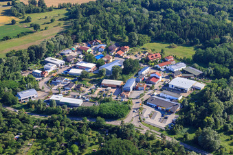 Mittelwegring commercial area in Jockgrim in the state Rhineland-Palatinate, Germany seen from above