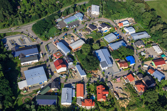 Mittelwegring commercial area in Jockgrim in the state Rhineland-Palatinate, Germany from the plane