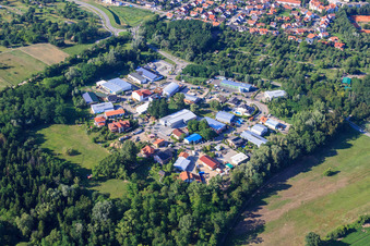 Bird's eye view of Mittelwegring commercial area in Jockgrim in the state Rhineland-Palatinate, Germany