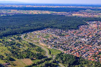 Vogelring new development area in Jockgrim in the state Rhineland-Palatinate, Germany viewn from the air