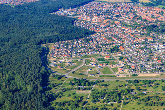 Vogelring new development area in Jockgrim in the state Rhineland-Palatinate, Germany seen from a drone