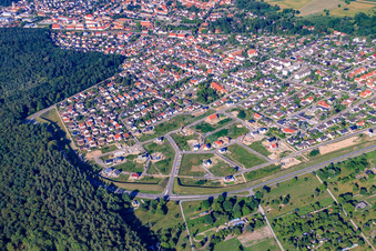 Aerial view of Vogelring new development area in Jockgrim in the state Rhineland-Palatinate, Germany