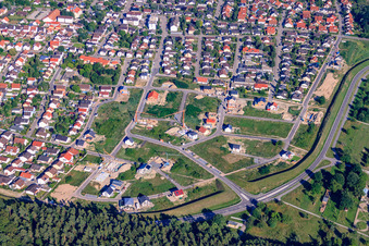 Vogelring new development area in Jockgrim in the state Rhineland-Palatinate, Germany seen from above