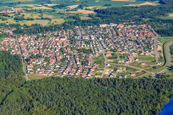 Aerial photograpy of New development area Vogelring from the north in Jockgrim in the state Rhineland-Palatinate, Germany