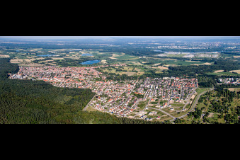 Panoramic perspective Town View of the streets and houses of the residential areas in Jockgrim in the state Rhineland-Palatinate, Germany