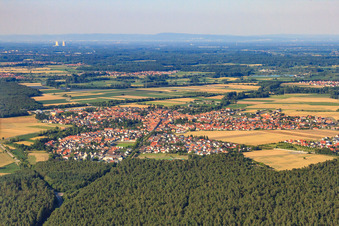 Aerial view of Panorama of the town from the south in Rheinzabern in the state Rhineland-Palatinate, Germany