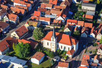 Church of St. Wendelin in Hatzenbühl in the state Rhineland-Palatinate, Germany from the plane