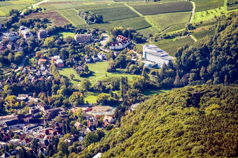 Bismark Tower and spa park from the northeast in Bad Bergzabern in the state Rhineland-Palatinate, Germany