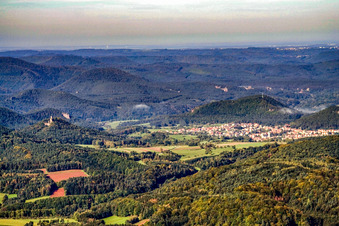 Drachenfels Castle Ruins and Village in the Palatinate Forest in Busenberg in the state Rhineland-Palatinate, Germany