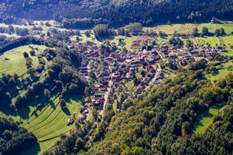 Village in the Palatinate Forest from the north in Niederschlettenbach in the state Rhineland-Palatinate, Germany