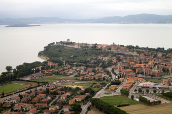 Aerial view of Castiglione del Lago in the state Umbria, Italy
