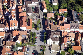 Main Street in Wissembourg in the state Bas-Rhin, France from above