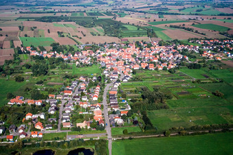 Village - view on the edge of agricultural fields and farmland in Kapsweyer in the state Rhineland-Palatinate