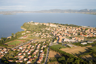 Aerial photograpy of Castiglione del Lago in the state Umbria, Italy