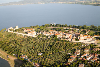 Castiglione del Lago in the state Umbria, Italy seen from above