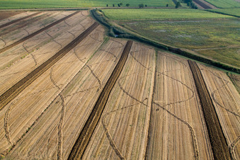 Harvested grain field structures Landscape on a grain field in Anatraia in Castiglion Fiorentino in the state Arezzo, Italy