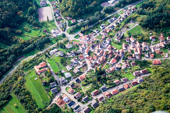 Village in the Palatinate Forest from the east in Waldhambach in the state Rhineland-Palatinate, Germany