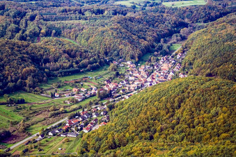 Village in the Palatinate Forest from the east in Waldrohrbach in the state Rhineland-Palatinate, Germany