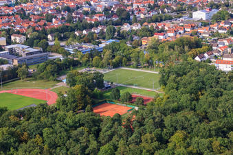 Bienwald Stadium in Kandel in the state Rhineland-Palatinate, Germany seen from above
