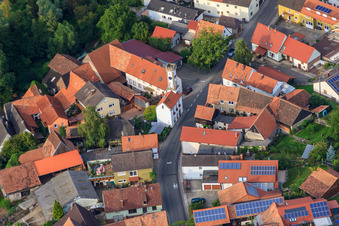 Türmel (Town Hall on Upper Main Street) in Oberhausen in the state Rhineland-Palatinate, Germany from above