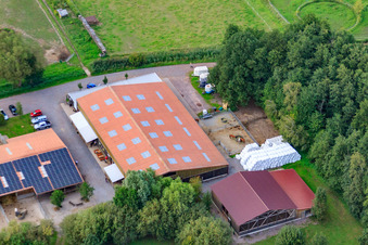 Bird's eye view of Bienwald Icelandic Horse Stud in Freckenfeld in the state Rhineland-Palatinate, Germany