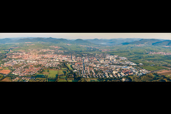 Aerial photograpy of Panorama perspective City area with outside districts and inner city area in Landau in der Pfalz in the state Rhineland-Palatinate, Germany