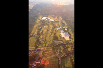 Aerial photograpy of Golf Club Dreihof in the morning in the district Dreihof in Essingen in the state Rhineland-Palatinate, Germany