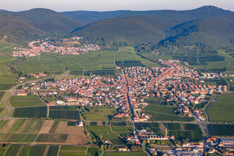 Aerial view of Village - view on the edge of wine yards in Maikammer in the state Rhineland-Palatinate