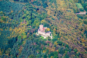 Landeck Ruins in Klingenmünster in the state Rhineland-Palatinate, Germany from above