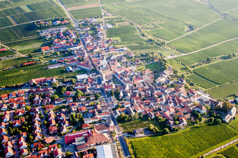 Aerial view of Village - view on the edge of wine yards in Herxheim am Berg in the state Rhineland-Palatinate, Germany