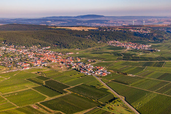 Aerial photograpy of Village - view on the edge of wine yards in Weisenheim am Berg in the state Rhineland-Palatinate, Germany