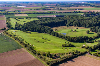Aerial view of Golf course at the forest at the castle Miel in the district Miel in Swisttal in the state North Rhine-Westphalia, Germany