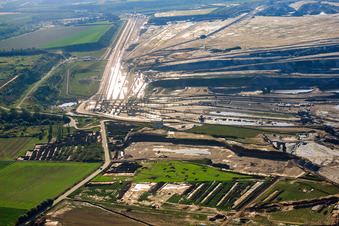 Conveyor belts in open-cast lignite mining Inden in Inden in the state North Rhine-Westphalia, Germany