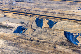 Excavator tracks in the lignite opencast mine Inden in the district Pier in Inden in the state North Rhine-Westphalia, Germany