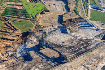 Oblique view of Hoist crane in open-cast lignite mine Inden in the district Altdorf in Inden in the state North Rhine-Westphalia, Germany