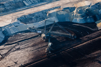 Oblique view of Dredging conveyor bridge in brown coal mine in Inden in the state North Rhine-Westphalia