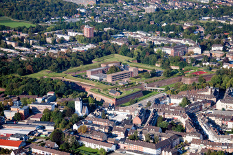 Aerial photograpy of Old Town area and city center with Museum Zitadelle in Juelich in the state North Rhine-Westphalia, Germany