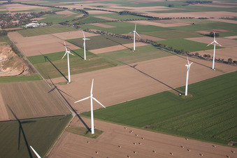 Aerial view of Wind farm in the west in the district Holzweiler in Erkelenz in the state North Rhine-Westphalia, Germany