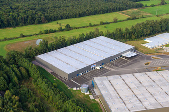 ZUFALL logistics group - Branch Kandel and STS Group in the Horst industrial park in the district Minderslachen in Kandel in the state Rhineland-Palatinate, Germany from the plane