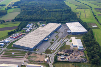 Aerial view of ZUFALL logistics group - Branch Kandel and STS Group in the Horst industrial park in the district Minderslachen in Kandel in the state Rhineland-Palatinate, Germany