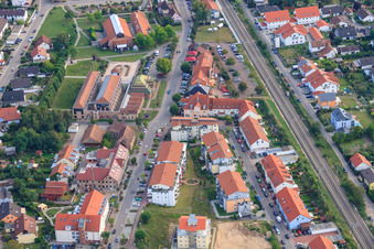 Lower Buchstraße and Ludovici Ring on the railway line from the north in Jockgrim in the state Rhineland-Palatinate, Germany