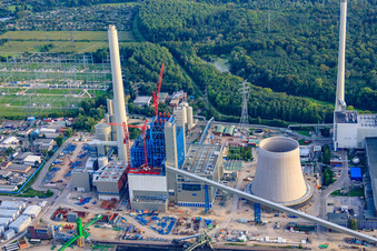 ENBW Rhine port steam power plant in the district Daxlanden in Karlsruhe in the state Baden-Wuerttemberg, Germany from above