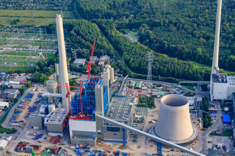 ENBW Rhine port steam power plant in the district Daxlanden in Karlsruhe in the state Baden-Wuerttemberg, Germany out of the air