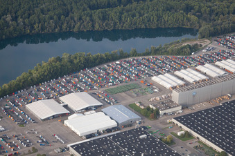 Daimler truck parking spaces in Wörth am Rhein in the state Rhineland-Palatinate, Germany