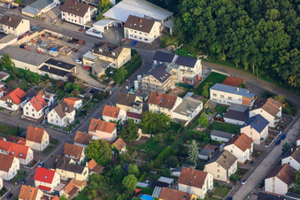 Aerial view of Corner of Waldstraße/Elsässer Straße in Kandel in the state Rhineland-Palatinate, Germany
