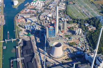 ENBW Rhine port steam power plant in the district Daxlanden in Karlsruhe in the state Baden-Wuerttemberg, Germany seen from above