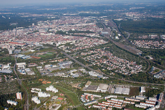 From the southwest in the district Beiertheim-Bulach in Karlsruhe in the state Baden-Wuerttemberg, Germany