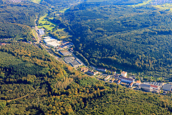 Industrial area Spinnerei in the Albtal valley with Dachser Lager, Trigema, ETTLIN, Prosegur and PROMATIS software in Ettlingen in the state Baden-Wuerttemberg, Germany