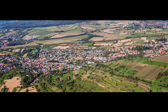 Panoramic perspective Town View of the streets and houses of the residential areas in the district Gruenwettersbach in Karlsruhe in the state Baden-Wurttemberg, Germany