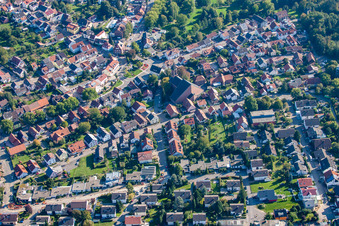 Aerial view of St. Catherine in the district Busenbach in Waldbronn in the state Baden-Wuerttemberg, Germany